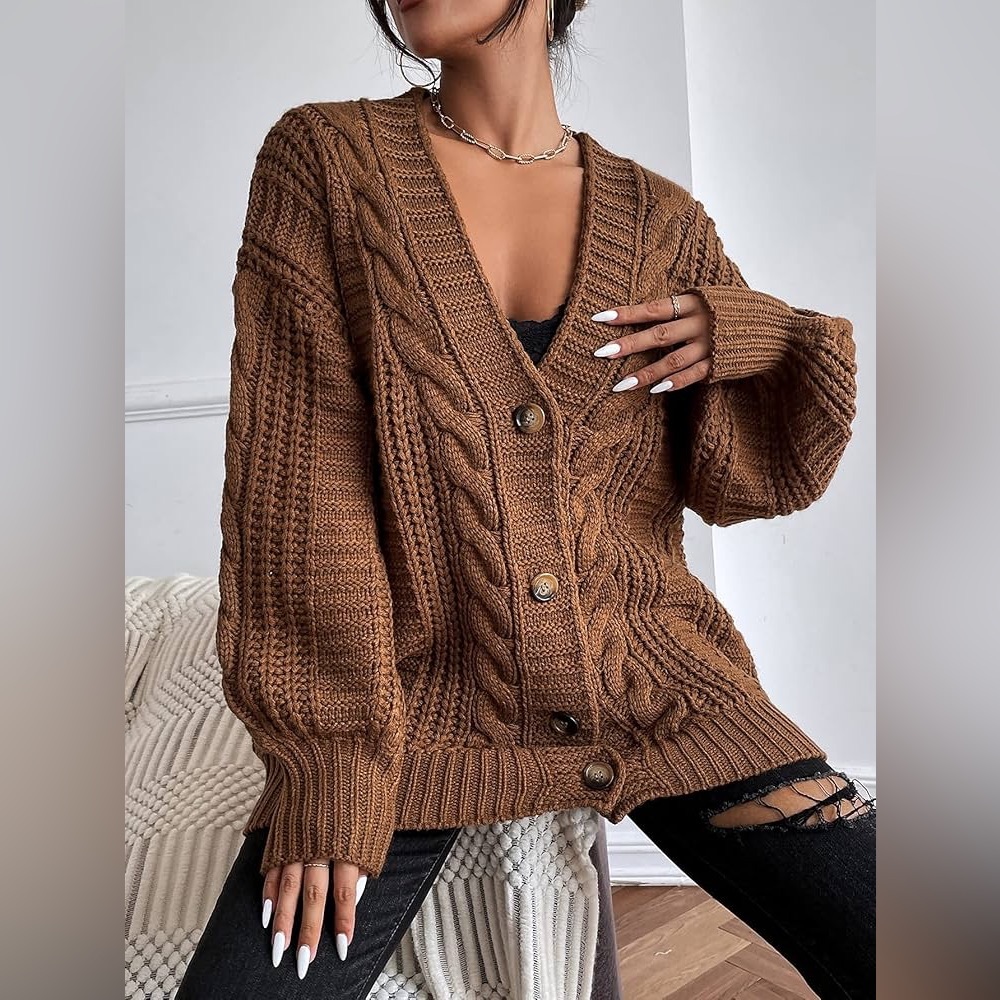 Oversized Brown Cable Knit Sweater